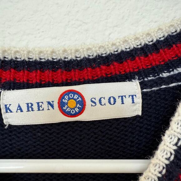 Vintage 90s American Flag Patriotic Sweater Nautical Medium Red White Blue - Picture 4 of 7